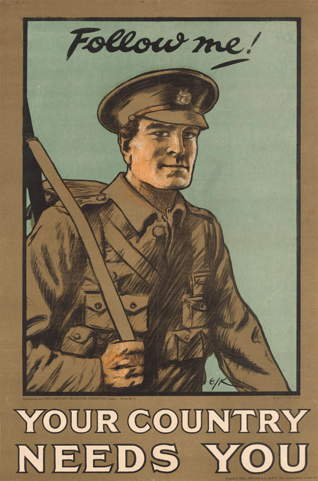 'Follow Me! Your Country Needs You', recruiting poster, 1914 (c ...