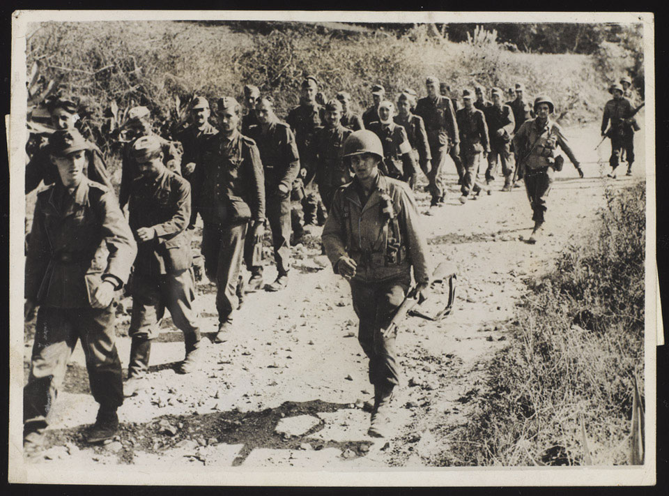 German prisoners being rounded up by United States troops at Caiazzo, Italy, October 1943