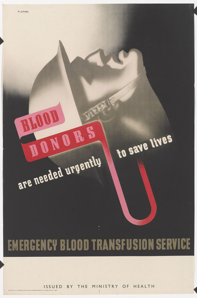 'Blood donors are needed urgently to save lives Emergency Blood Transfusion Service', 1942
