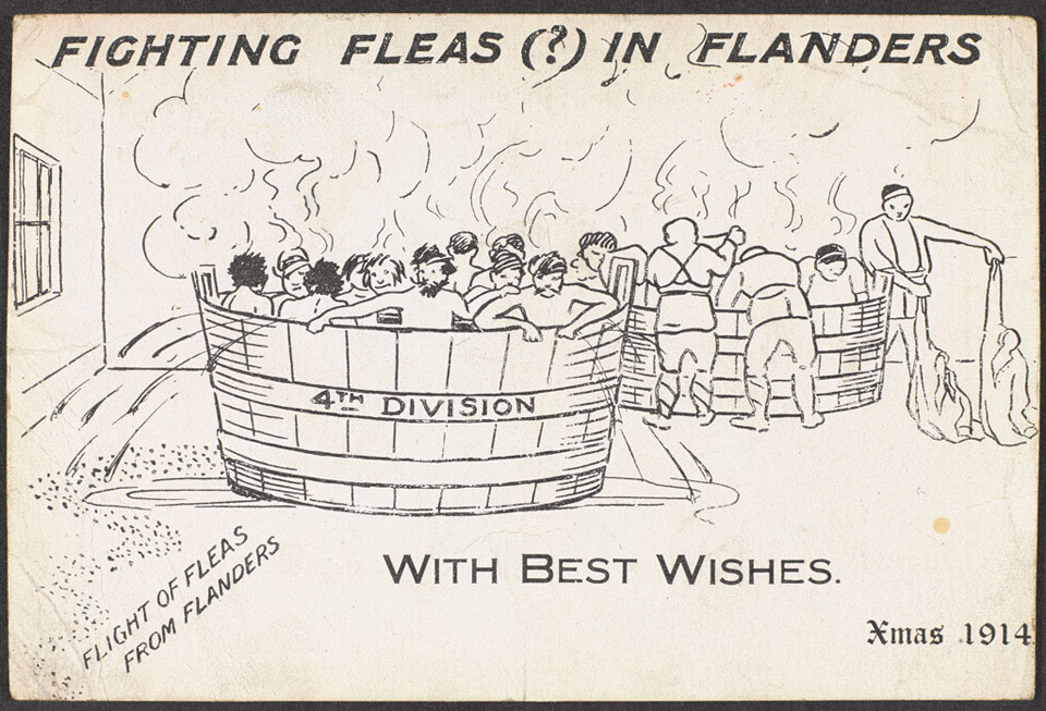 'Fighting Fleas (?) in Flanders', 4th Division Christmas card, 1914