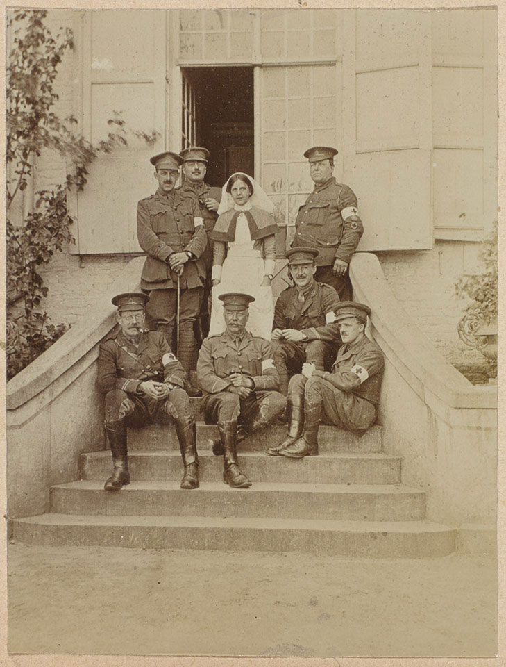 Lieutenant-Colonel Howard Dent and staff from 1/3rd North Midland Field Ambulance, Bailleul, April 1915