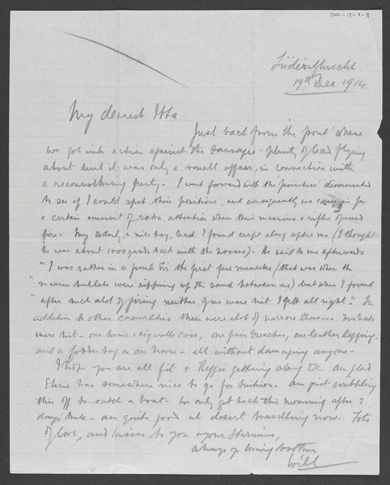 Letter from Major John Montgomery, 1st Mounted Rifles (1st Natal Carbineers), to his sister, 19 December 1914