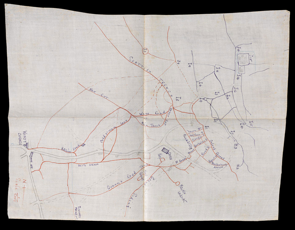 Trench map, captioned 'Trenches in Givenchy Hill (both sides) and their approaches', 1915