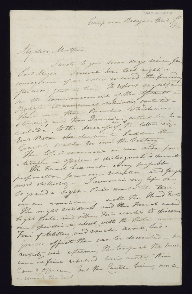 Letter from Lieutenant William Staveley to his mother, 7 April 1812