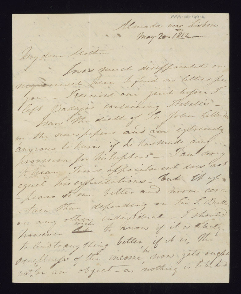 Letter from Lieutenant William Staveley to his mother, 20 May 1812