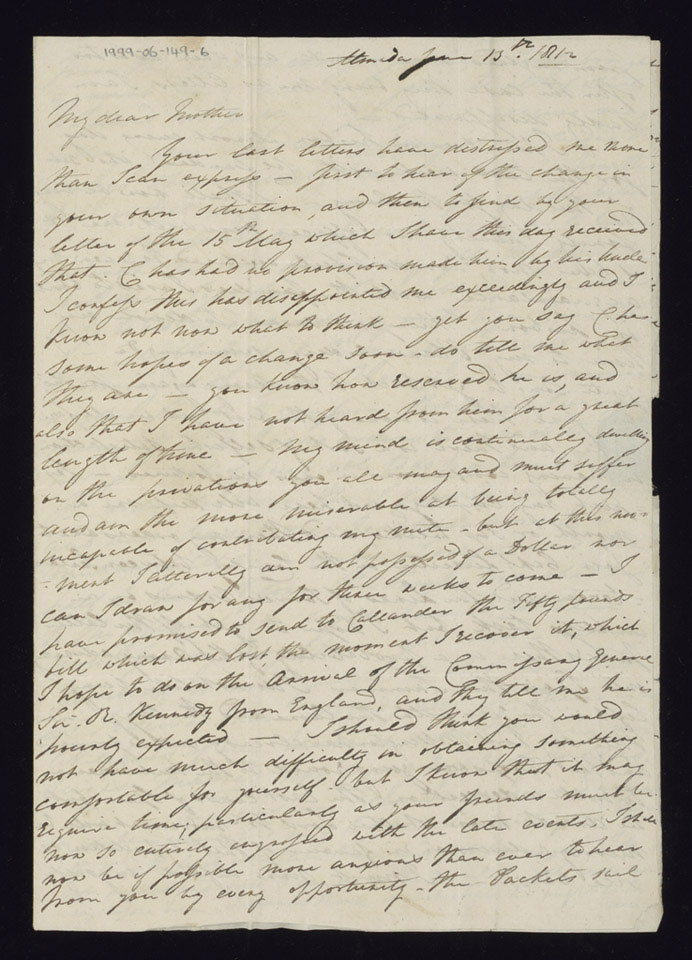 Letter from Lieutenant William Staveley to his mother, 13 June 1812