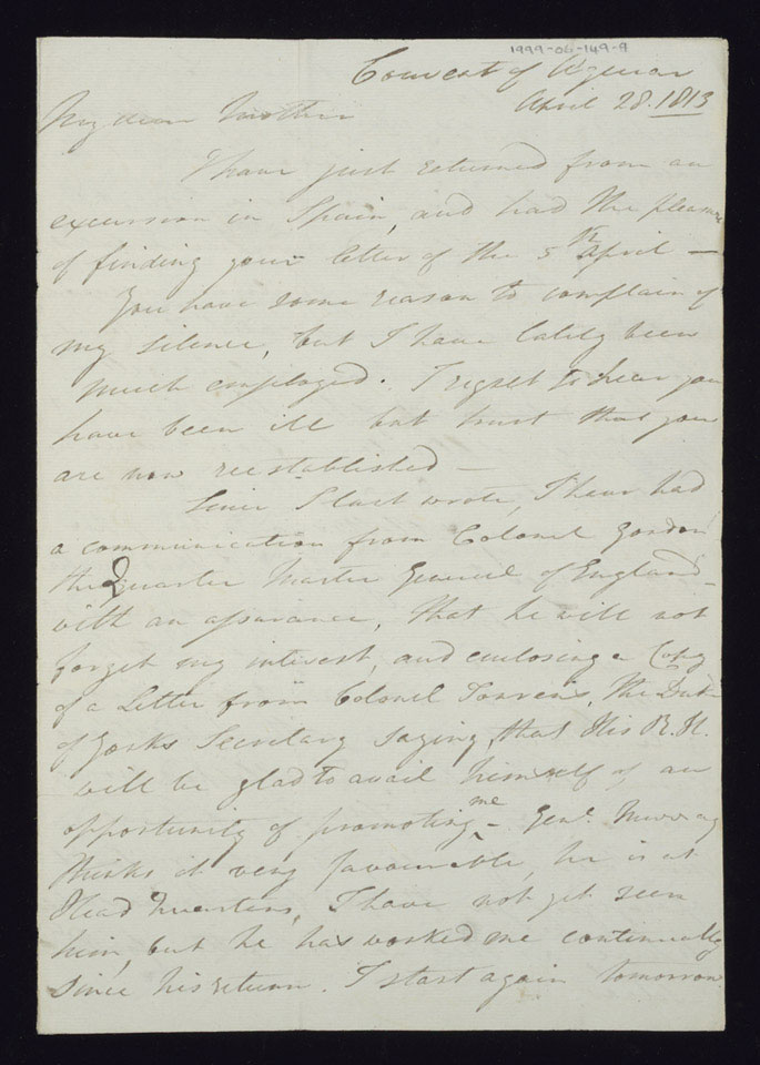 Letter from Lieutenant William Staveley to his mother, 28 April 1813