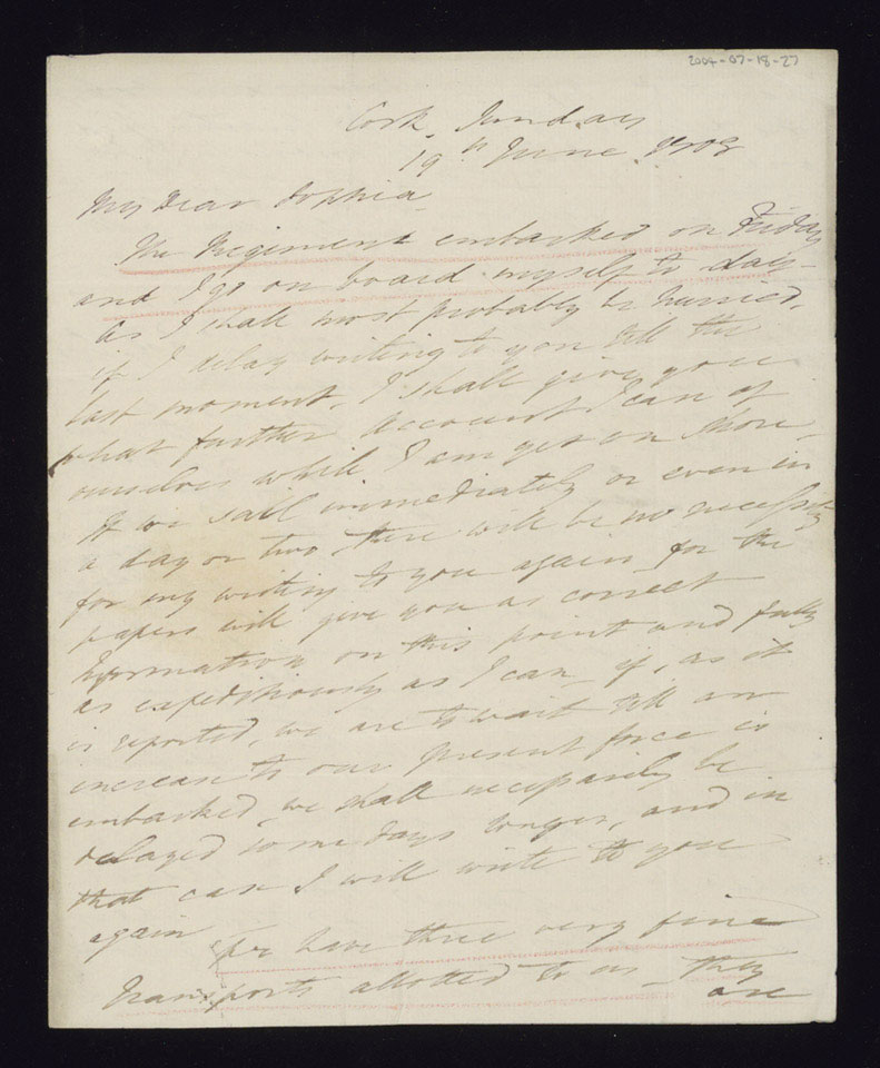 Letter from Captain William Maynard Gomm, 9th Regiment, to his sister Sophia, 19 June 1808