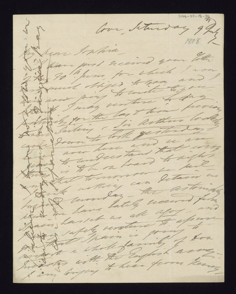 Letter from Captain William Maynard Gomm, 9th Regiment of Foot, to his sister Sophia, 9 July 1808