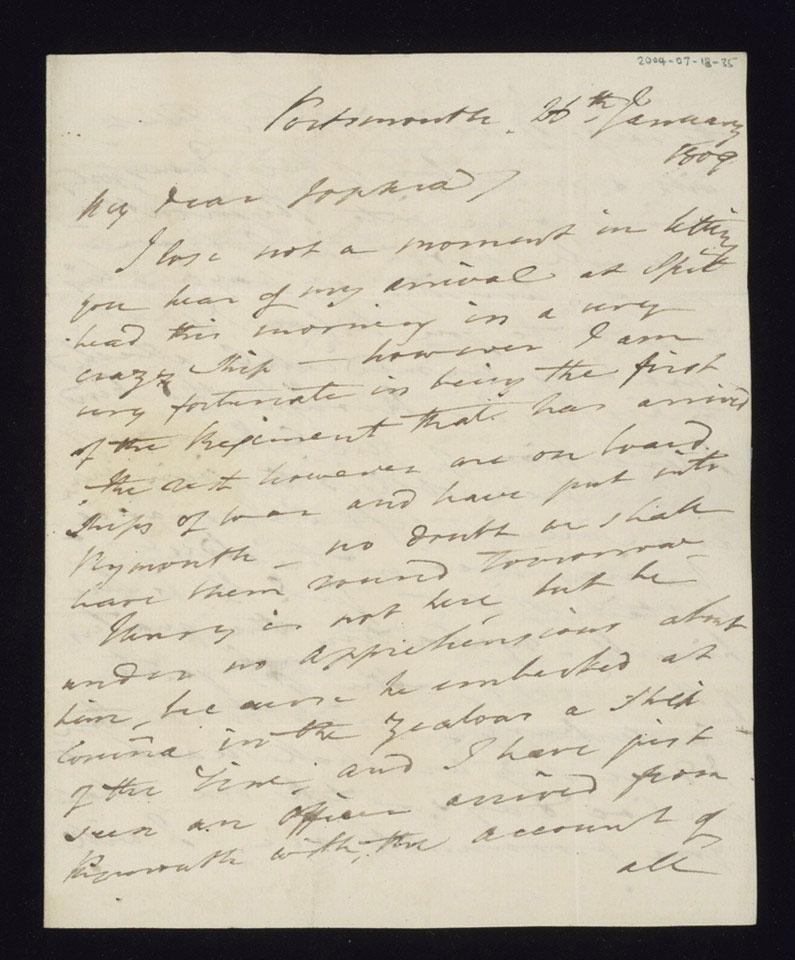Letter from Captain William Maynard Gomm, 9th Regiment, to his sister Sophia, 26 January 1809
