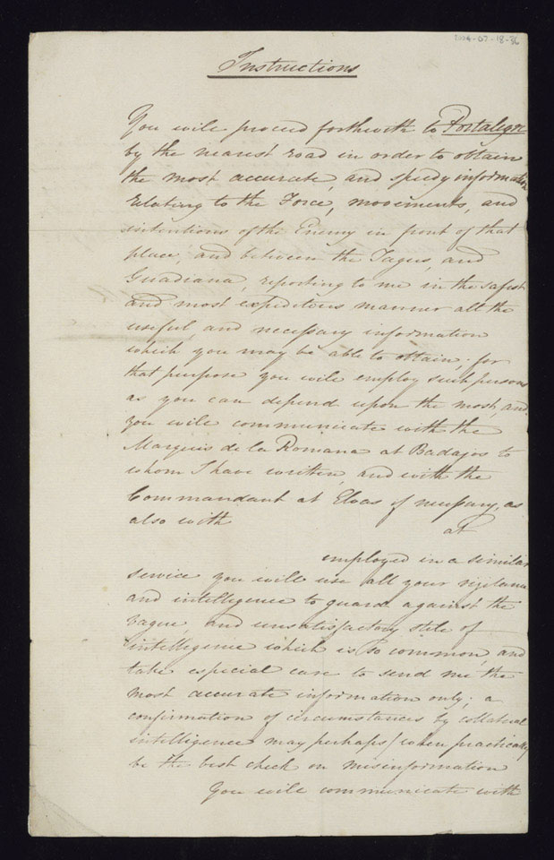 Instruction issued to Captain William Maynard Gomm, 9th Regiment, by Major-General James Leith, 24 July 1810