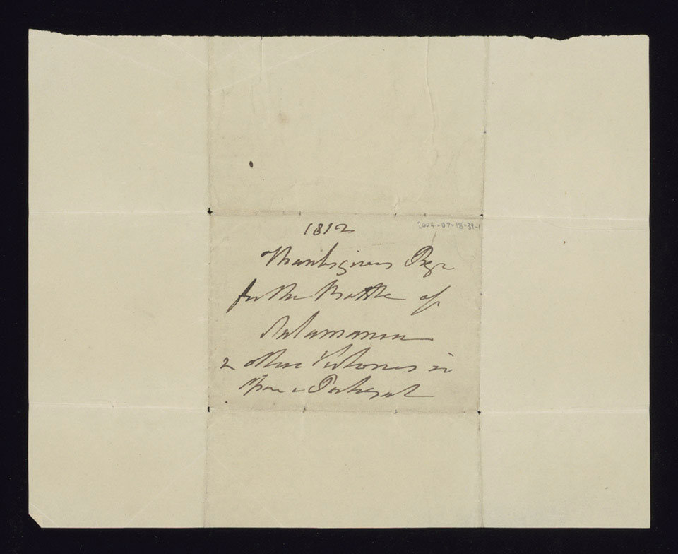 Manuscript thanksgiving prayer, 1812 (c)