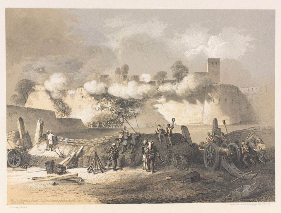 'The 1st Bombay European Fusiliers storming the Breach at the Koonee Boorg'', 1849