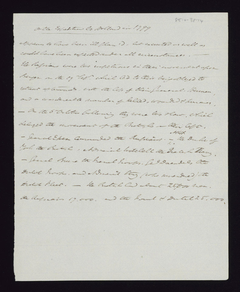 Manuscript relating to the Expedition to Holland in 1799