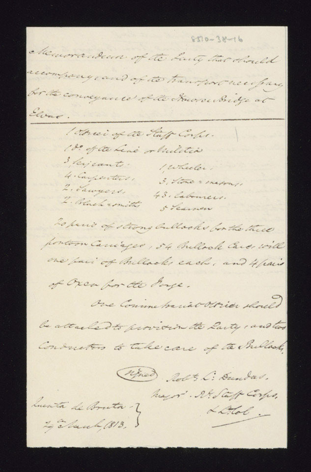 Memorandum by Lieutenant-Colonel Robert Dundas, Royal Staff Corps, 29 March 1813