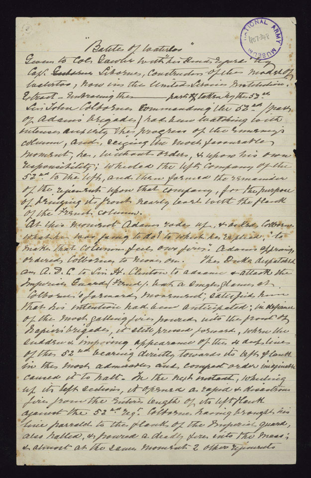 Notes relating to Lieutenant-Colonel George Gawler's article, 'Crisis at Waterloo', 1833