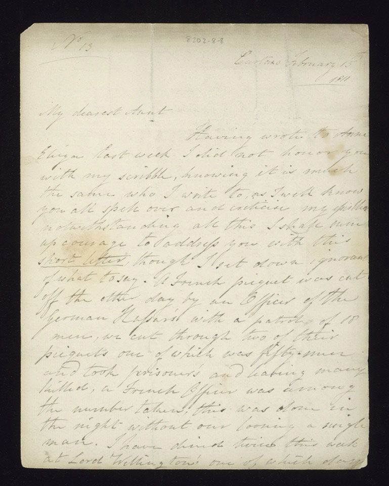 Letter from Captain George Percival to his Aunt, Mrs Charles Drummond, 15 February 1811