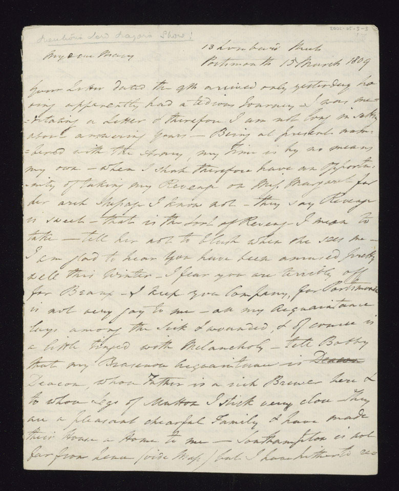 Letter from Reverend Samuel Briscoe to his sister Mary Briscoe in Stockport, 15 March 1809