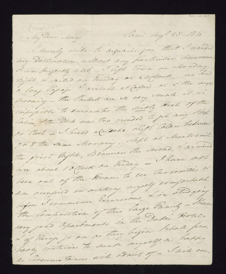 Letter from Reverend Samuel Briscoe to his sister Mary Briscoe in Stockport, 28 August 1814