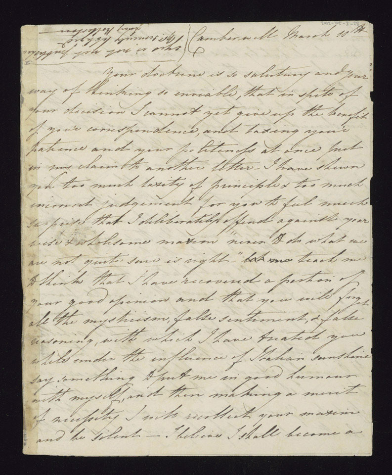 Letter from Lucy Rolleston in Camberwell to the Reverend Briscoe, 11 March 1818