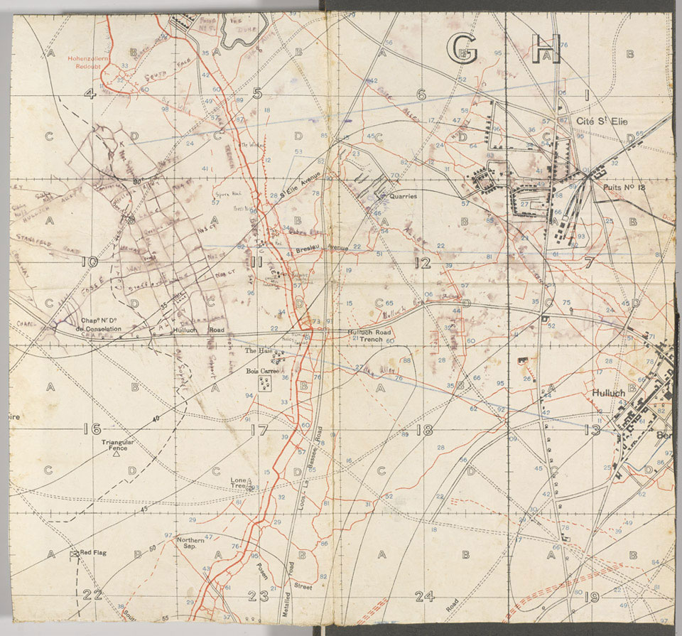 Trench map of 7th Division frontage of attack at the Battle of Loos,  1915