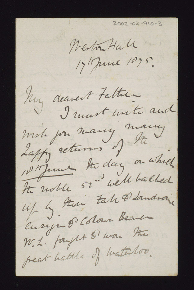 Letter from Henry Leeke to his father William, 17 June 1875