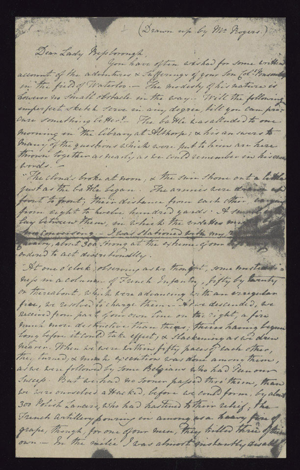 Documents relating to Colonel Sir Frederick Ponsonby and his experiences at Waterloo, 1815