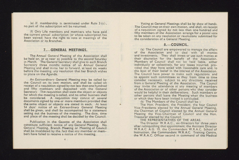 Women s Royal Army Corps Association Rules And Calendars Of Events 1973 