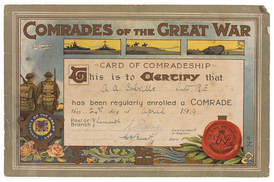 Comrades of the Great War enrolment card, 24 April 1919