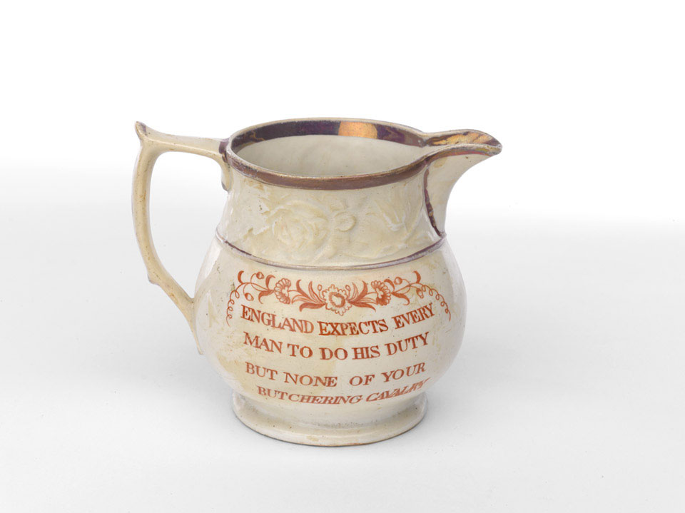 Decorated creamware jug, 1819