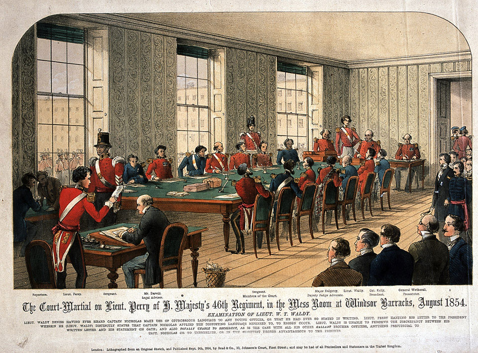 The Court-Martial of Lieut. Perry of H. Majesty's 46th Regiment, in the Mess Room at Windsor Barracks, August 1854