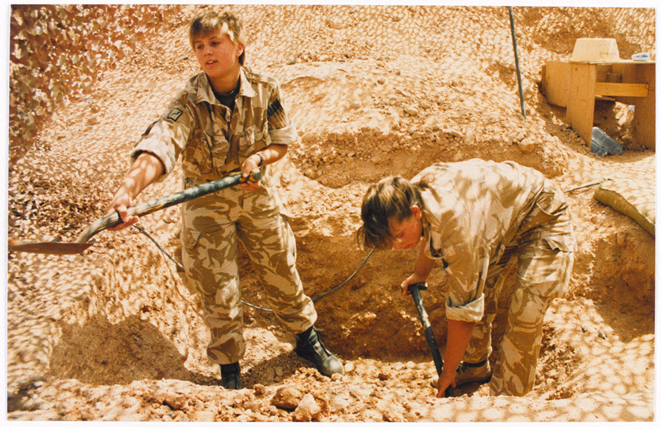 Women's Royal Army Corps personnel, attached to the Force Maintenance Area, entrenching in Saudi Arabia in the as part of Operation GRANBY, Gulf War, 1990-1991