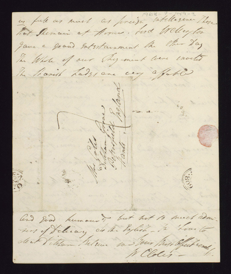Manuscript letter from Lieutenant William Cowper Coles, 40th (2nd ...