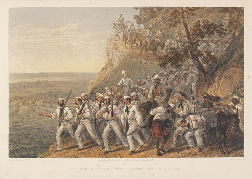 'The 1st Bengal Fusiliers marching down from Dugshai', 1857 