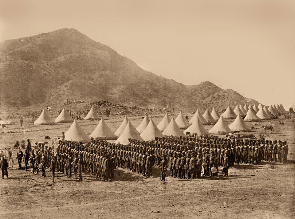 27th Bombay Native (Light) Infantry formed up in camp, Abyssinia, 1868
