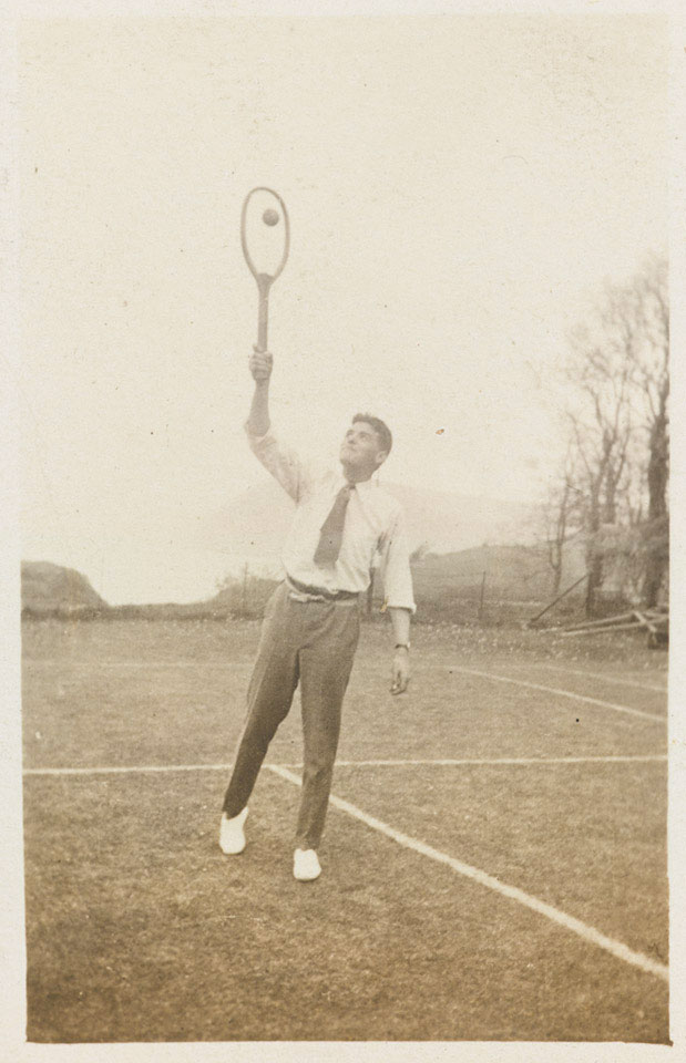 Rackham playing tennis at Pilton House, Barnstaple, Devon, 1918