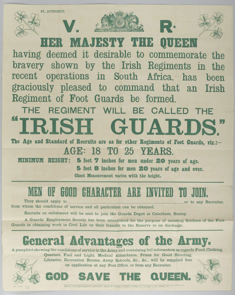 Recruiting poster issued on the formation of the Irish Guards, 1900