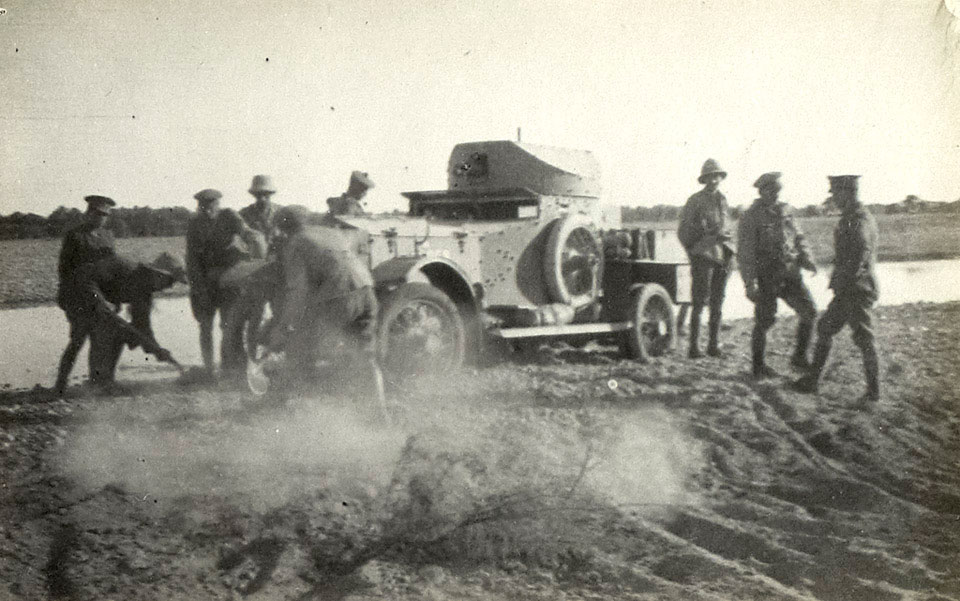 'Crossing the Diyalah at Qizl Rabat', Dunsterforce armoured car, 1918