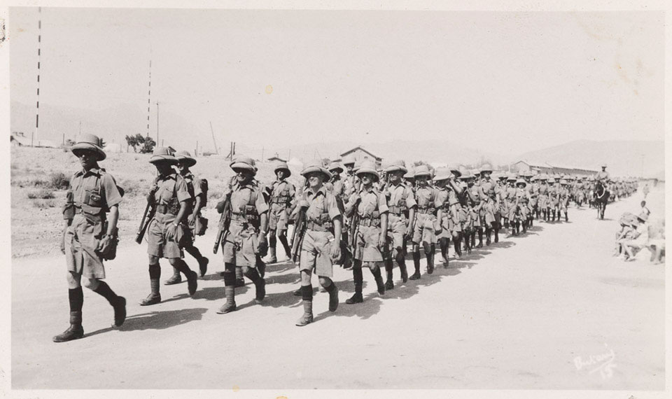 'A' Company, 2nd Battalion, The South Lancashire Regiment (Prince of Wales's Volunteers), marching to Kuchlagh Camp in Baluchistan, 1937