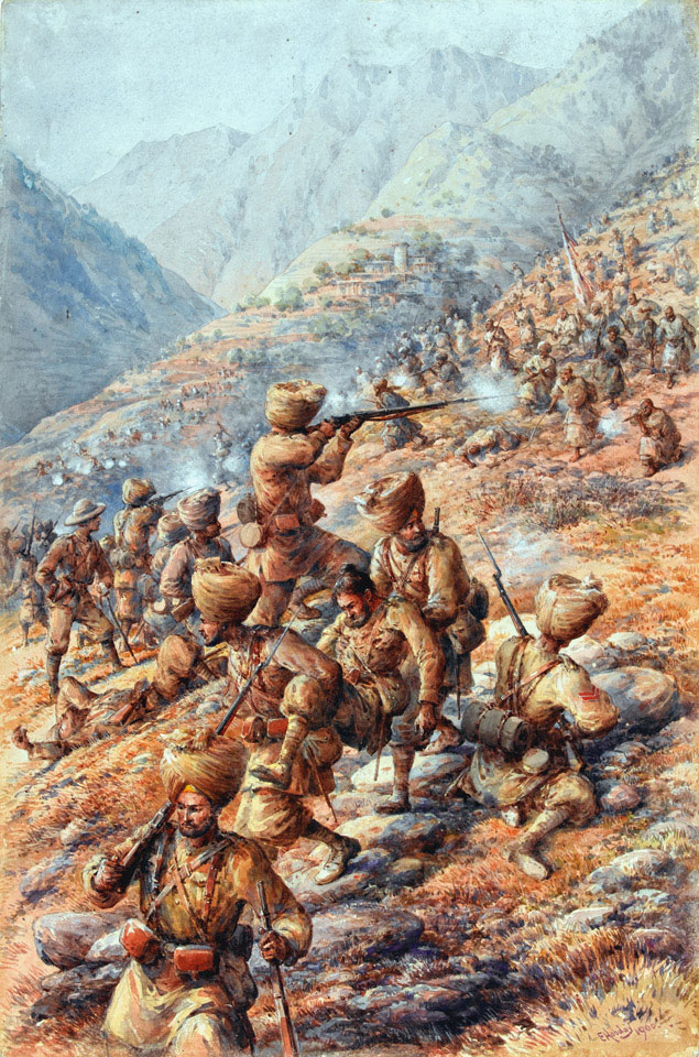 35th (Sikh) Regiment of Bengal Infantry, Malakand Field Force, repelling an attack by tribesmen, 1897