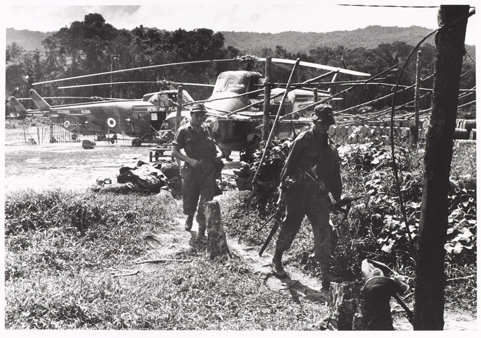 Soldiers at Nanga Gaat, an Special Air Service base on the Rejang River, Borneo, 1964
