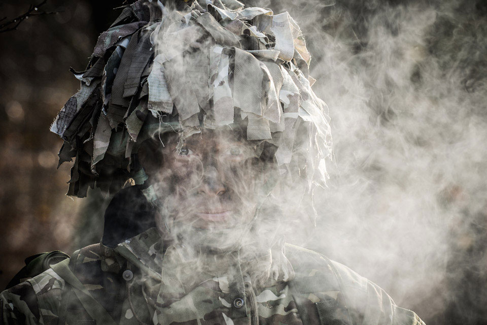A soldier of the King's Royal Hussars Battle Group, on Exercise BLACK EAGLE, Poland, 2014