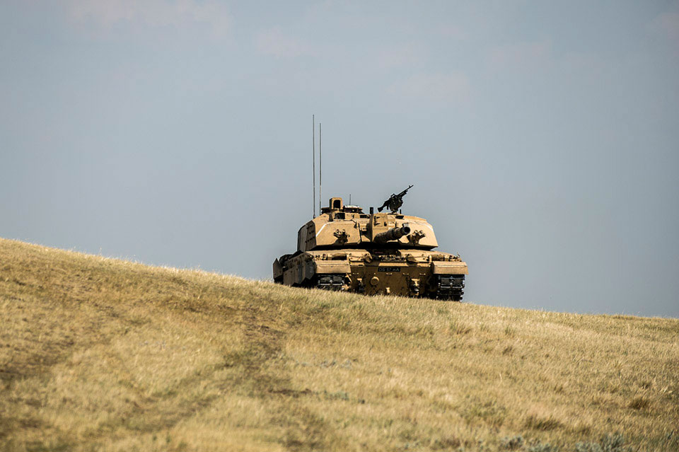 A Challenger 2 main battle tank on exercise in Canada, 2015
