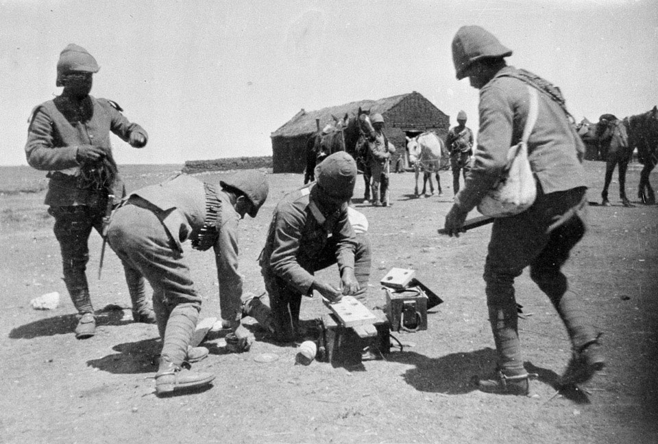 Royal Engineers preparing to blow up a Boer farm, 1901 (c)