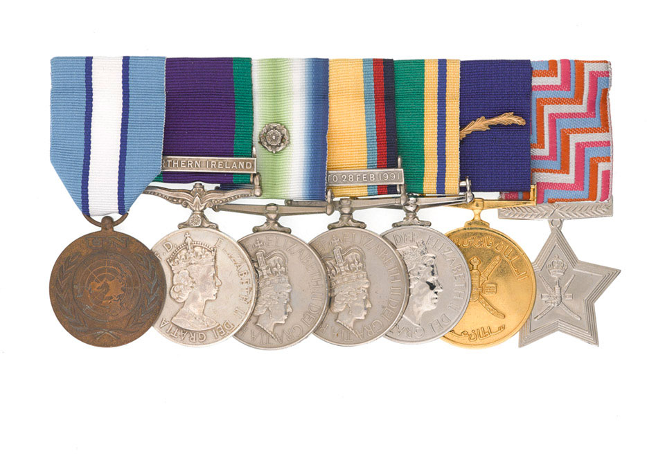 Medal group awarded to Warrant Officer 1 D J 'Dia' Harvey, Royal Hampshire Regiment and Special Air Service.