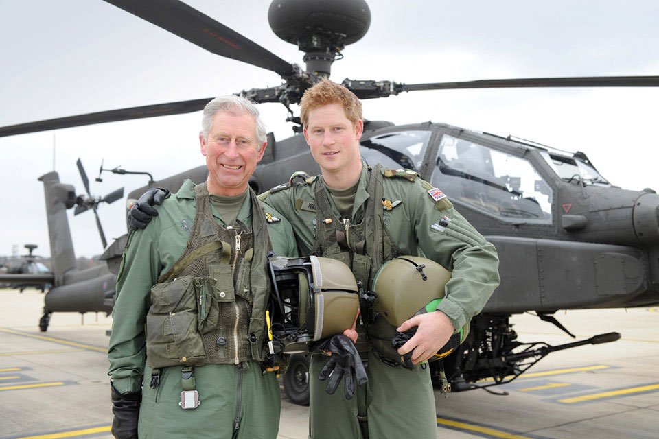 The Prince of Wales and Prince Harry at the Army Aviation Centre, Middle Wallop, 2011