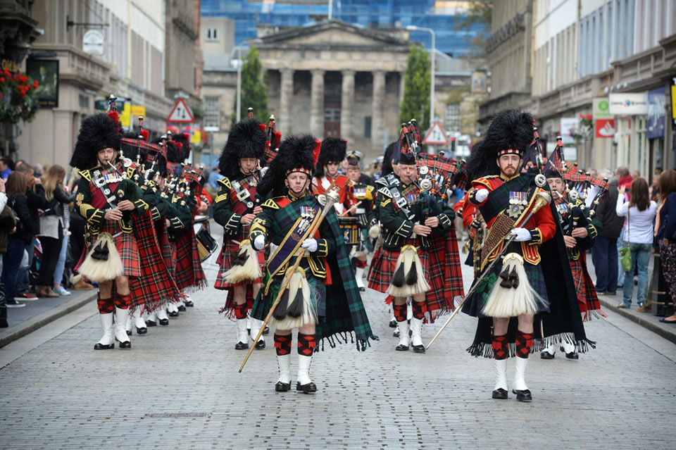Pipes and drums of the 3rd and 7th Battalions, The Royal Regiment of Scotland, Dundee, 2015