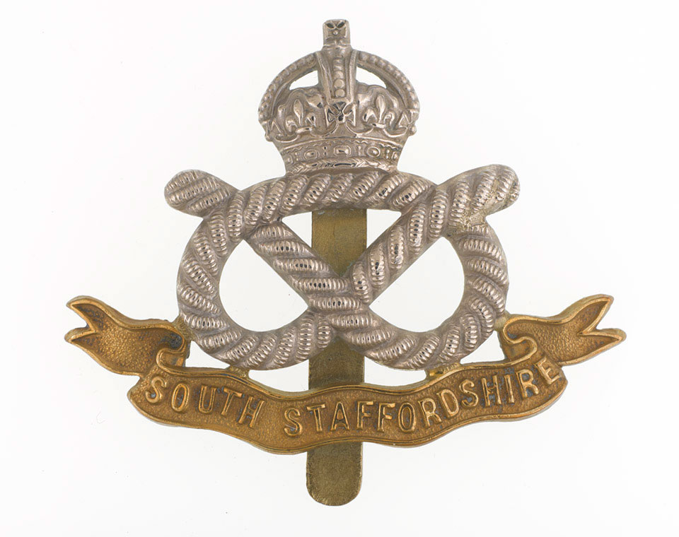 Cap badge, Lieutenant John Silvester Colbourne, South Staffordshire Regiment, 1914 (c)