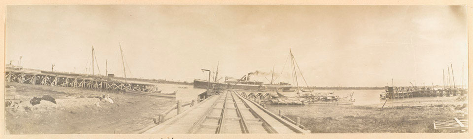 'Ma'qil - The anchorage for Ocean Steamers. (Four miles up-stream) Low tide'. Mesopotamia, 1916 (c)