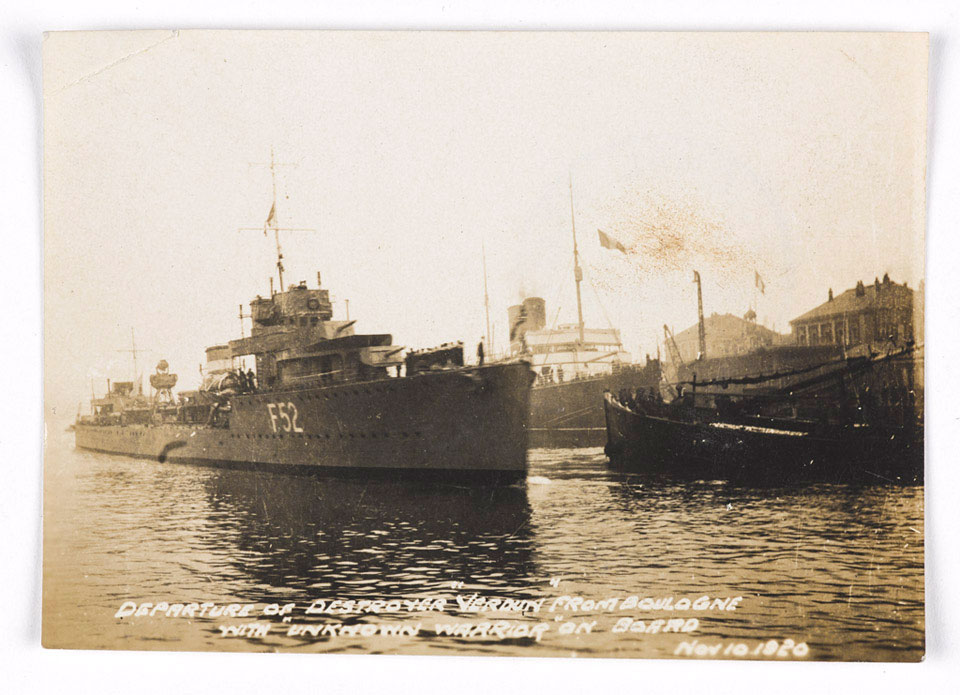 HMS Verdun leaving Boulogne with the body of the 'Unkonwn Warrior', 10 November 1920